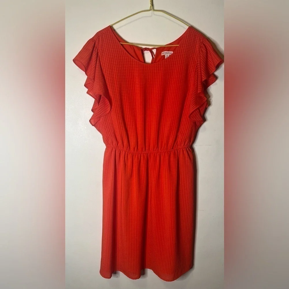 Merona Orange Fit and Flare Knee Length Ruffle Sleeve Dress size Medium - Picture 4 of 5